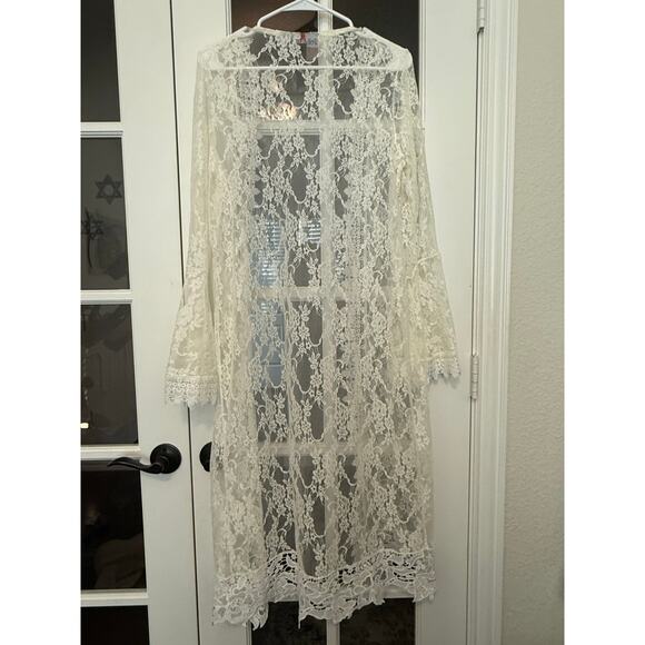 Polly & Esther Cream Lace Floral Cardigan/Cover Up size medium - Picture 5 of 7
